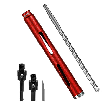 SALI Dry Diamond Core Drill Bits with Center Drill, 5/8"-11 Thread Turbo Core Bits, Laser Welded Segments for Cured Concrete, Brick and Block Masonrycrete with Brick Block Masonry with Two Adapters（Red）