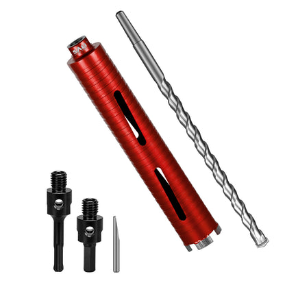 SALI Dry Diamond Core Drill Bits with Center Drill, 5/8"-11 Thread Turbo Core Bits, Laser Welded Segments for Cured Concrete, Brick and Block Masonrycrete with Brick Block Masonry with Two Adapters（Red）