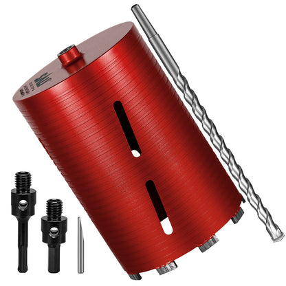 SALI Dry Diamond Core Drill Bits with Center Drill, 5/8"-11 Thread Turbo Core Bits, Laser Welded Segments for Cured Concrete, Brick and Block Masonrycrete with Brick Block Masonry with Two Adapters（Red）
