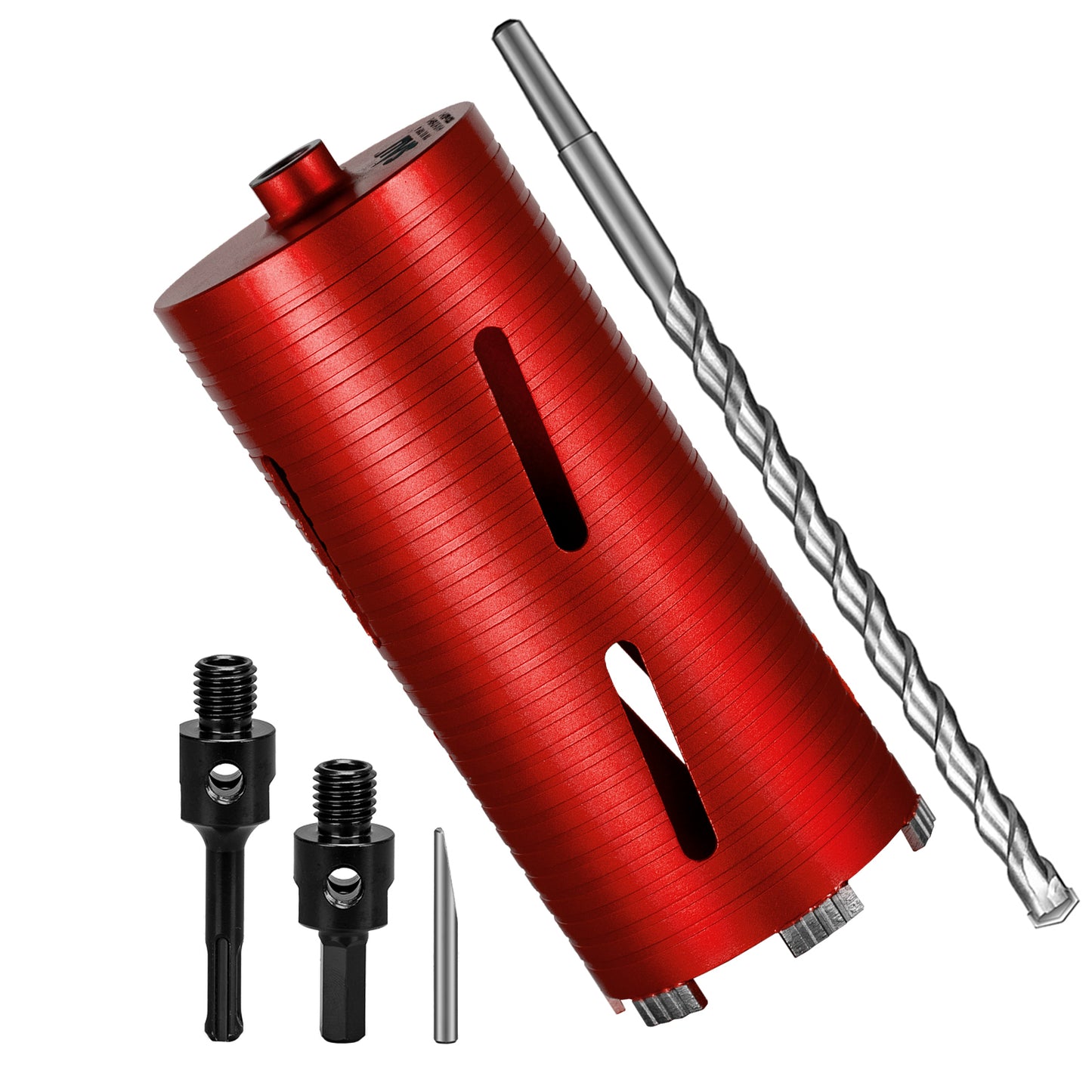 SALI Dry Diamond Core Drill Bits with Center Drill, 5/8"-11 Thread Turbo Core Bits, Laser Welded Segments for Cured Concrete, Brick and Block Masonrycrete with Brick Block Masonry with Two Adapters（Red）