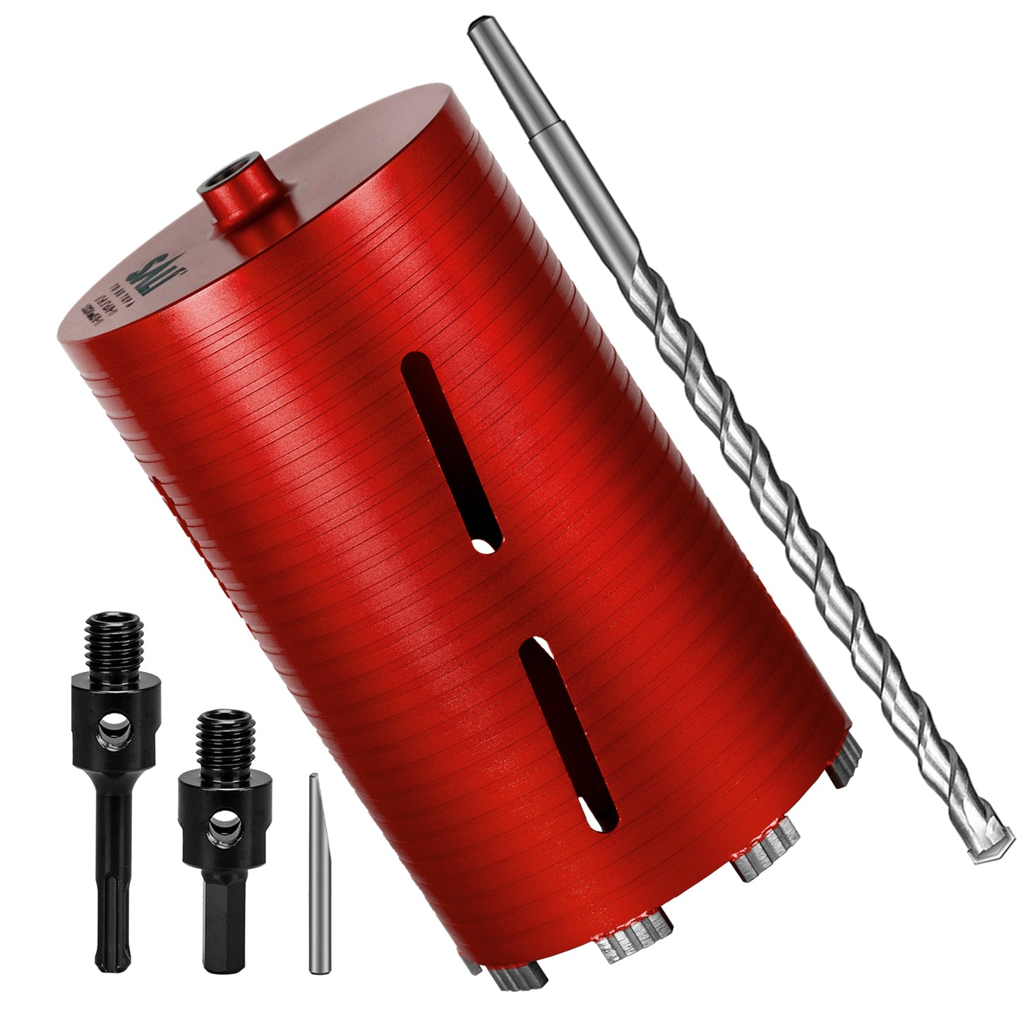 SALI Dry Diamond Core Drill Bits with Center Drill, 5/8"-11 Thread Turbo Core Bits, Laser Welded Segments for Cured Concrete, Brick and Block Masonrycrete with Brick Block Masonry with Two Adapters（Red）