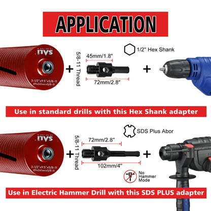 SALI Dry Diamond Core Drill Bits with Center Drill, 5/8"-11 Thread Turbo Core Bits, Laser Welded Segments for Cured Concrete, Brick and Block Masonrycrete with Brick Block Masonry with Two Adapters（Red）