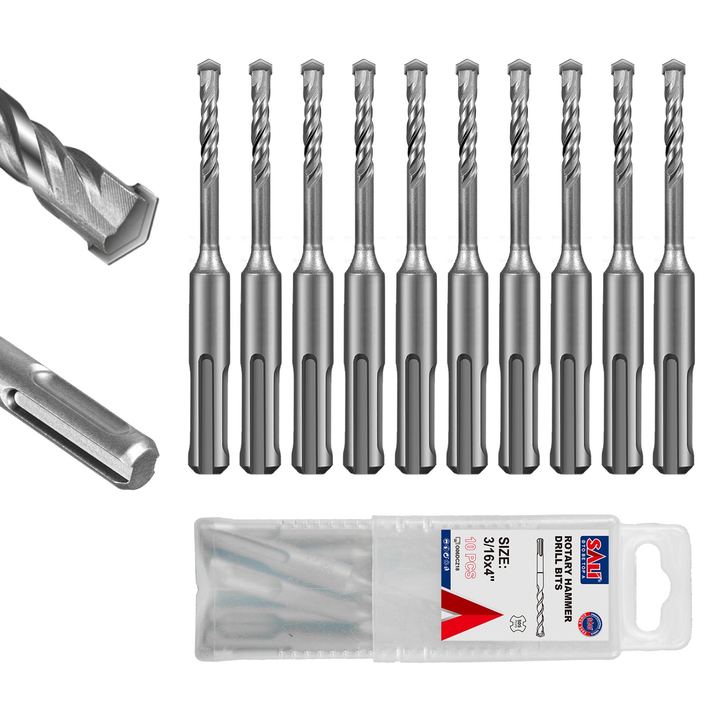 SALI SDS Plus Rotary Hammer Drill Bit, Carbide Tipped Concrete Drill Bit for Brick, Block, Stone and Masonry, Multiple Sizes Available