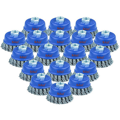 SALI 12 Pack Wire Cup Brush, 3 Inch & 4 Inch Twisted Knotted Cup Brush for Grinders, with 5/8-11 Inch Arbor for Heavy Cleaning Rust, Stripping and Abrasive, for Angle Grinder