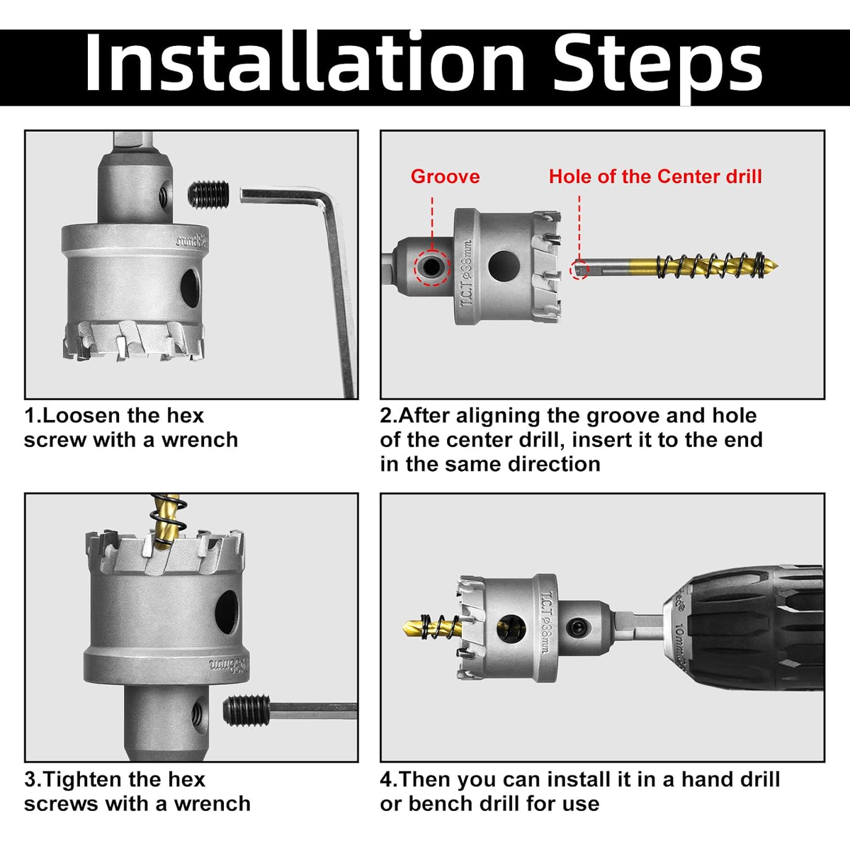 SALI 1-11/16" TCT Hole Saw Kit with Titanium-Plated Pilot Drill for Metal & Stainless Steel
