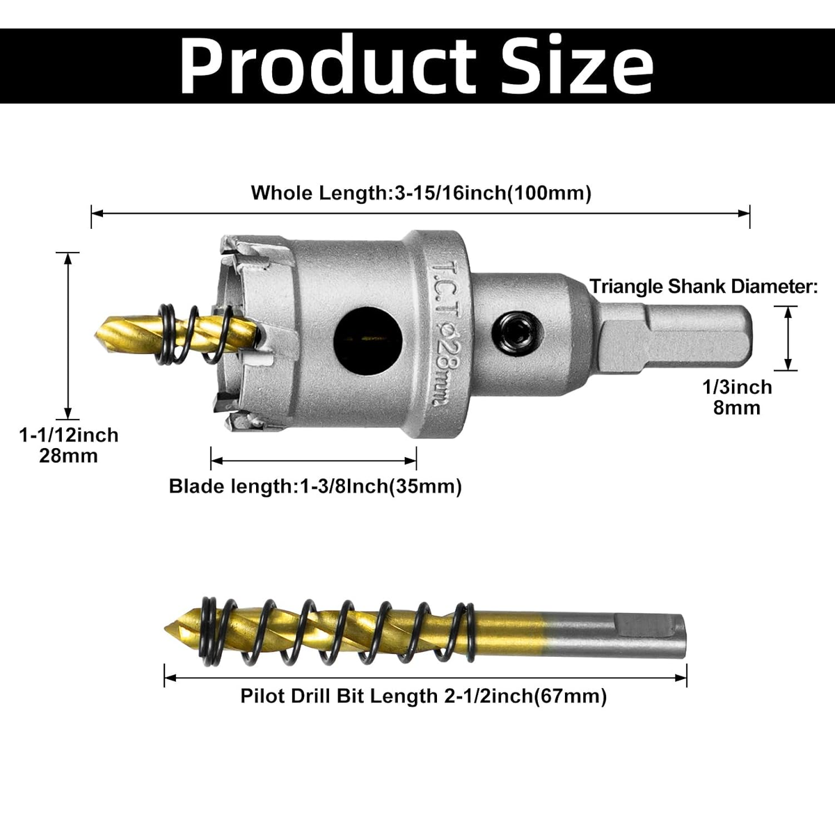 SALI 1-1/12" TCT Hole Saw Kit with Titanium-Plated Pilot Drill for Metal & Stainless Steel