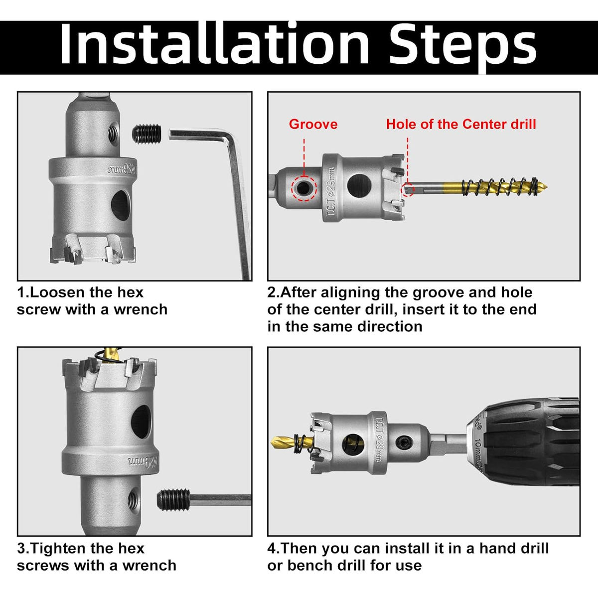 SALI 1-1/12" TCT Hole Saw Kit with Titanium-Plated Pilot Drill for Metal & Stainless Steel