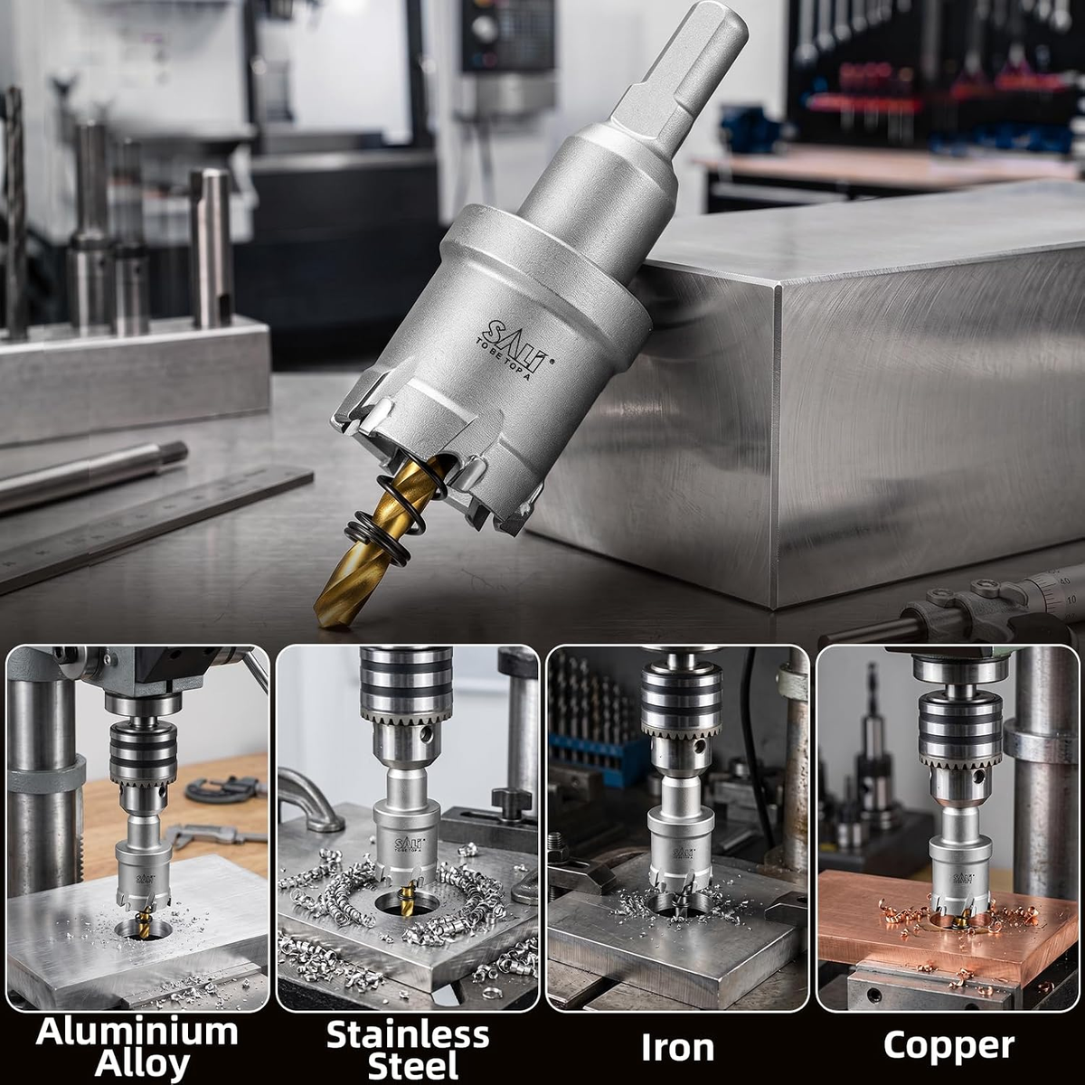 SALI 1-1/12" TCT Hole Saw Kit with Titanium-Plated Pilot Drill for Metal & Stainless Steel