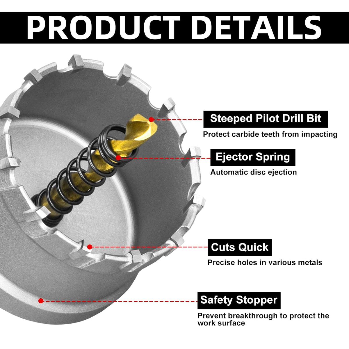 SALI 1-3/4"(45mm) TCT Hole Saw Kit with Titanium-Plated Pilot Drill for Metal & Stainless Steel