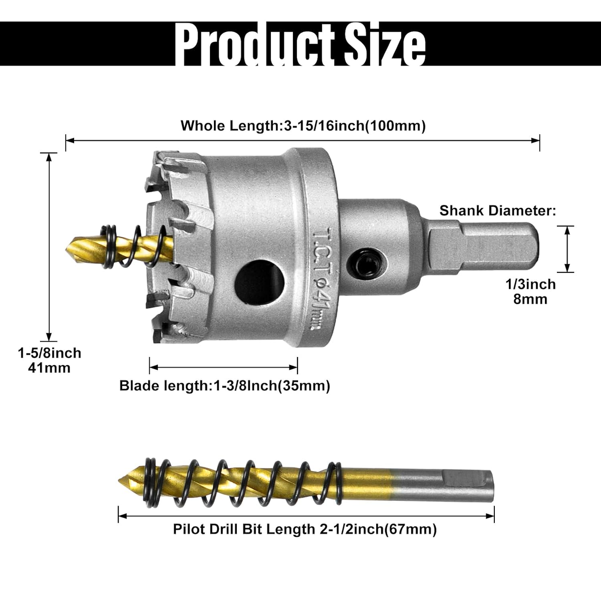 SALI 1-5/8" TCT Hole Saw Kit with Titanium-Plated Pilot Drill for Metal & Stainless Steel
