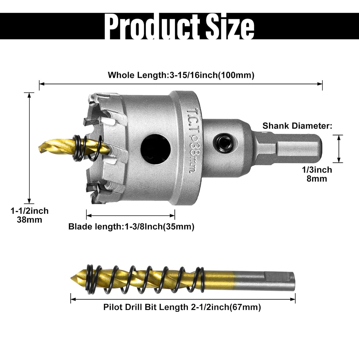 SALI 1-1/2" TCT Hole Saw Kit with Titanium-Plated Pilot Drill for Metal & Stainless Steel