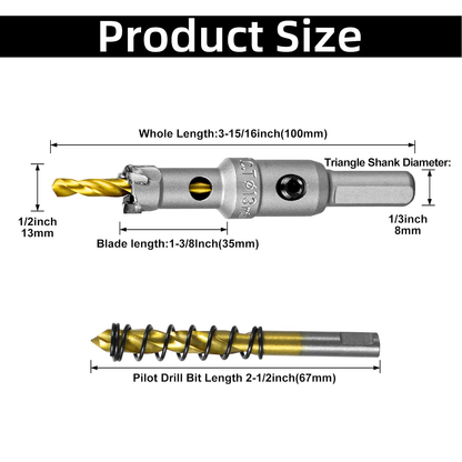 SALI 1/2" TCT Hole Saw Kit with Titanium-Plated Pilot Drill for Metal & Stainless Steel