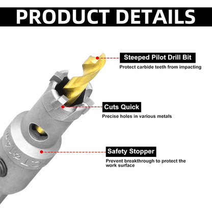 SALI 1/2" TCT Hole Saw Kit with Titanium-Plated Pilot Drill for Metal & Stainless Steel