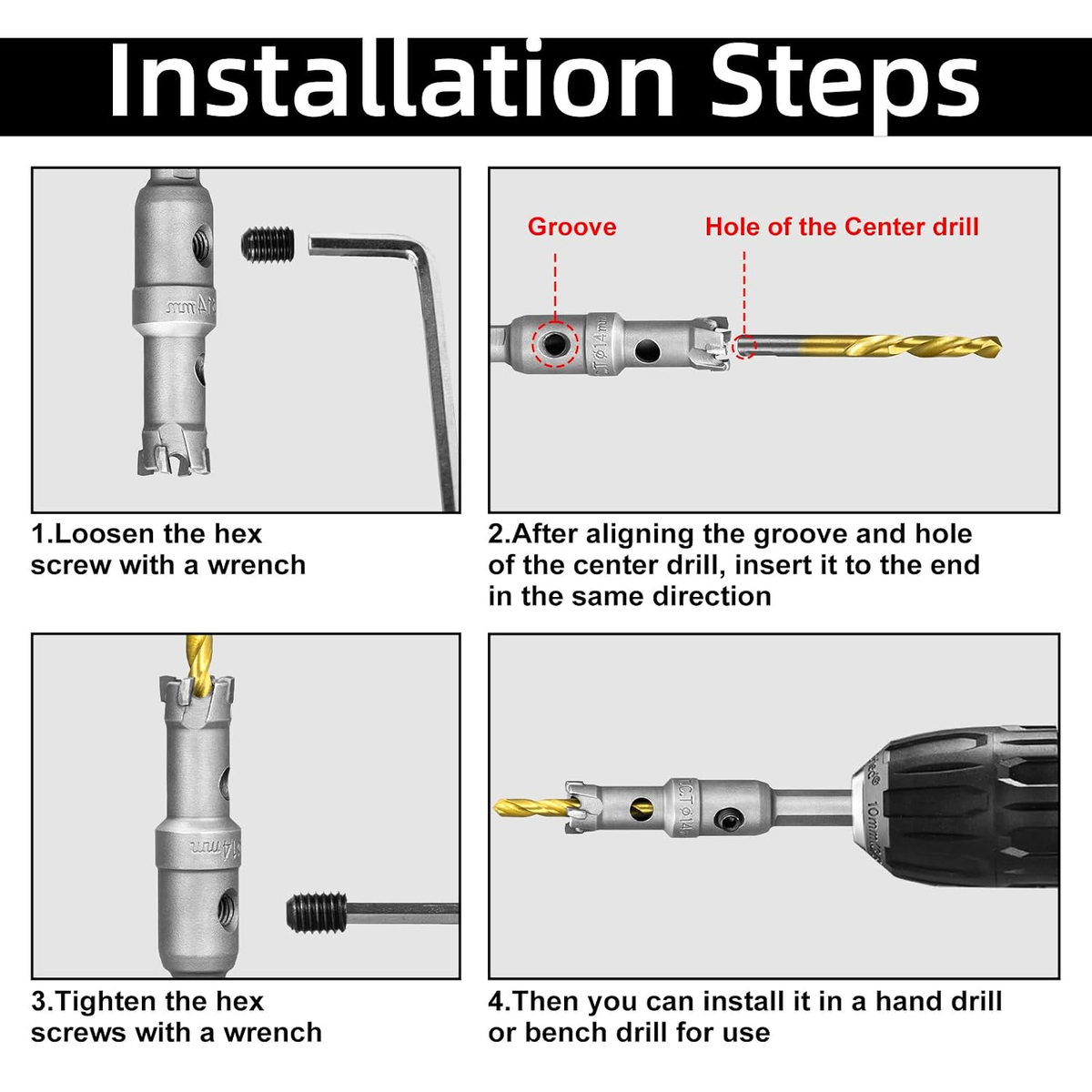 SALI 1/2" TCT Hole Saw Kit with Titanium-Plated Pilot Drill for Metal & Stainless Steel