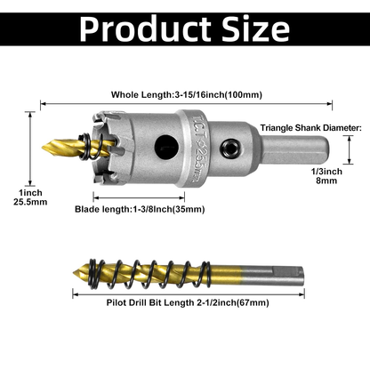 SALI 1" TCT Hole Saw Kit with Titanium-Plated Pilot Drill for Metal & Stainless Steel