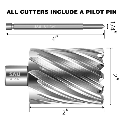 SALI 2" HSS Annular Cutter for Mag Drill – 3/4" Weldon Shank, 2" Cutting Depth