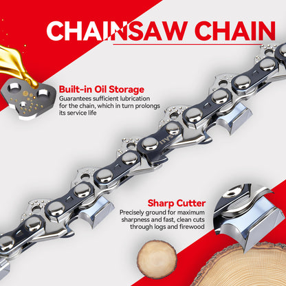 SALI 3 Pack Chainsaw Chains, Low Kickback Full Chisel Saw Chains for Gas and Electric Chainsaws, Durable Replacement Chains for Tree Cutting and Wood Cutting